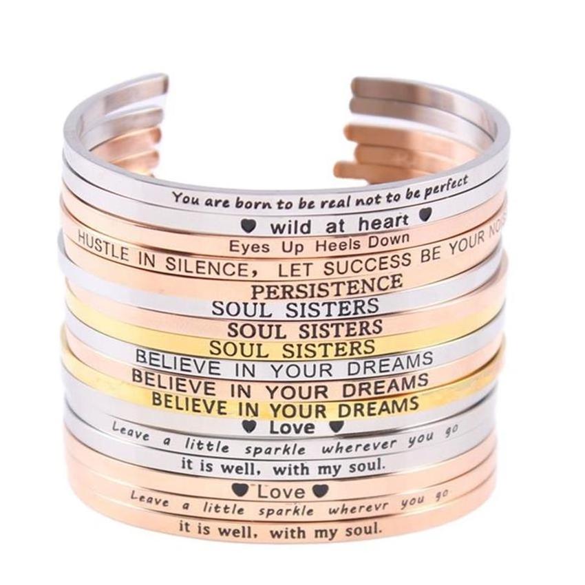 Wholesale Women Jewelry Girls Sister Best Friend Friendship Gold Stainless Steel Engraved Bangle Cuff Bracelets