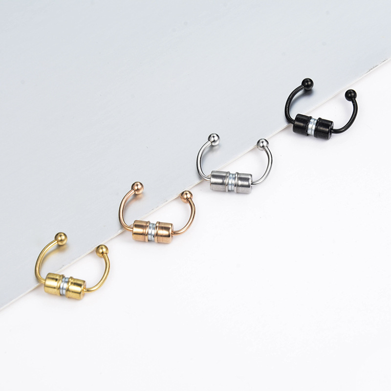 Non Piercing Stainless Steel Gold Fake Nostril Piercing Jewelry Horseshoe Hoop Nose Ring Set Faux Septum Magnetic Nose Ring