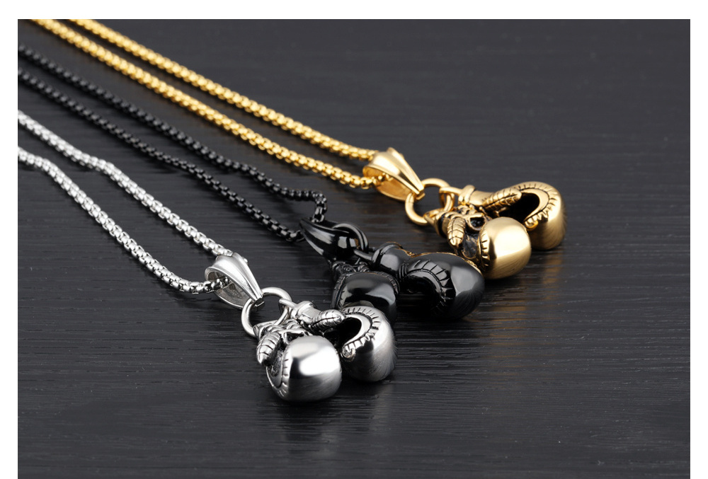 Champion Sports Lover Boxing Pendant Chain Necklace, Stainless Steel Fighting Necklace Men Jewelry/