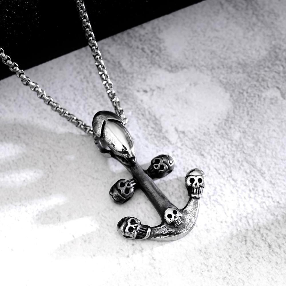 Customized Unisex Jewelry Helloween Skull Necklace, Trendy Stainless Steel Punk style Anchor 5 Skull Ghost Heads Pendant/