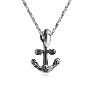 Customized Unisex Jewelry Helloween Skull Necklace, Trendy Stainless Steel Punk style Anchor 5 Skull Ghost Heads Pendant/