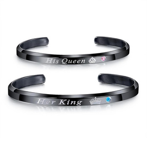 Popular King And Queen Jewellery Bangle Personalized Vintage Bangle, Trendy Custom Plain Couple Stainless Steel Bracelets*