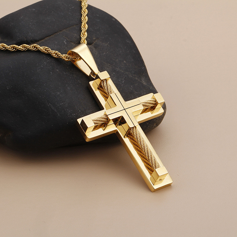 925 Sterling Silver Stainless Steel Necklace 18k Gold Plated Orthodox Christian Jesus Large Cross Pendants for Jewelry Making