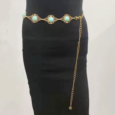 Vintage Women's Skirt Body Chain Waist Belly Chain Turquoise Stone Decorate Body Chain Belt Gold Plated for Women Girl