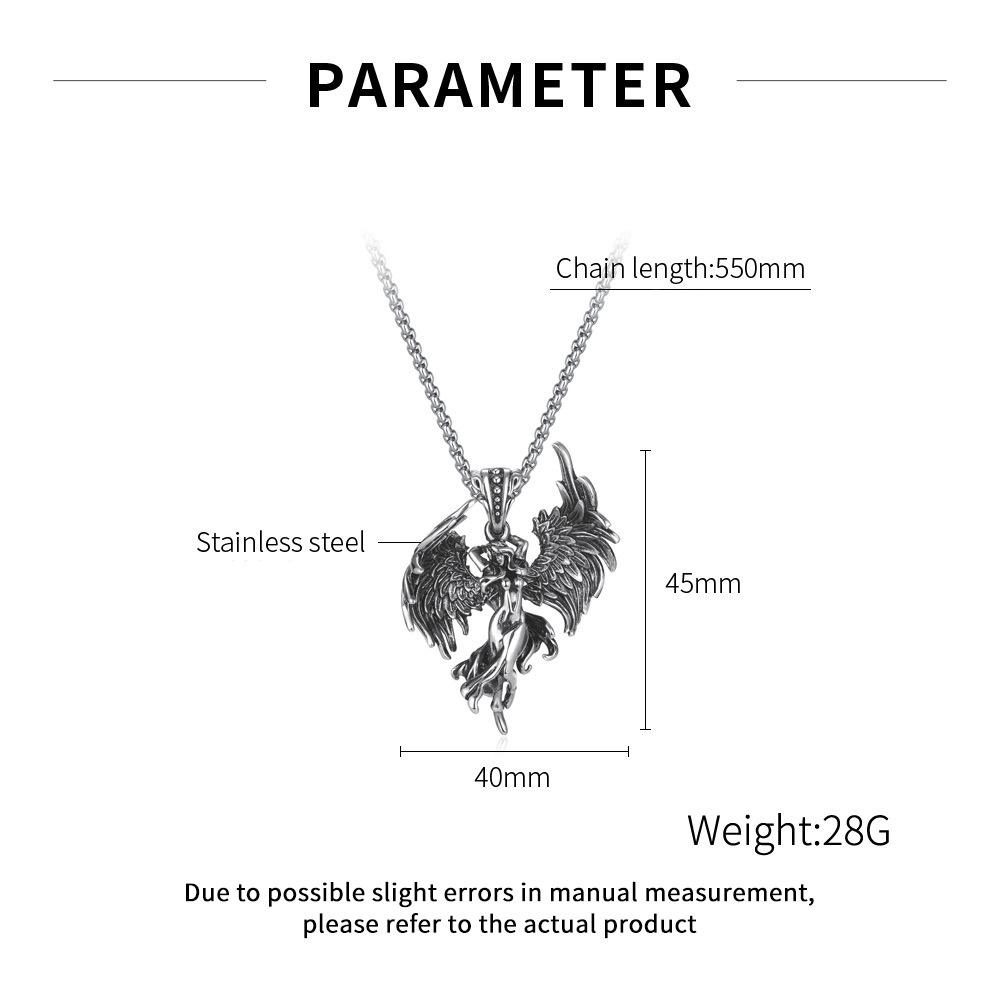 2023 Personalized Guardian Angel Necklace Stainless Steel Vintage Feather Pendant Protection Angel Necklace