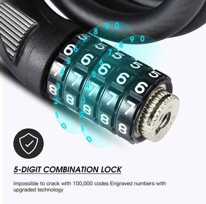 High quality sanded stainless steel anti-theft cable lock 5 digit combination lock for Bicycles/electric scooters/motorcycles