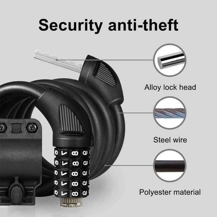 High quality sanded stainless steel anti-theft cable lock 5 digit combination lock for Bicycles/electric scooters/motorcycles