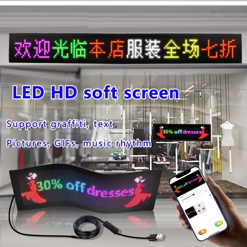 flexible led screen outdoor display waterproof Panel, Car Window Led Soft Billboard for Car Bar  KTV  Smart APP Control RGB