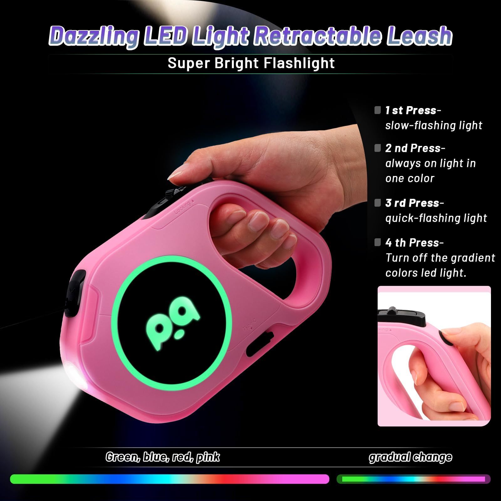 Pet Automaticretractable Extendingdog Leash High Quality Retractable Pet Rope Multi Color Led Dog Leash With Flashlight