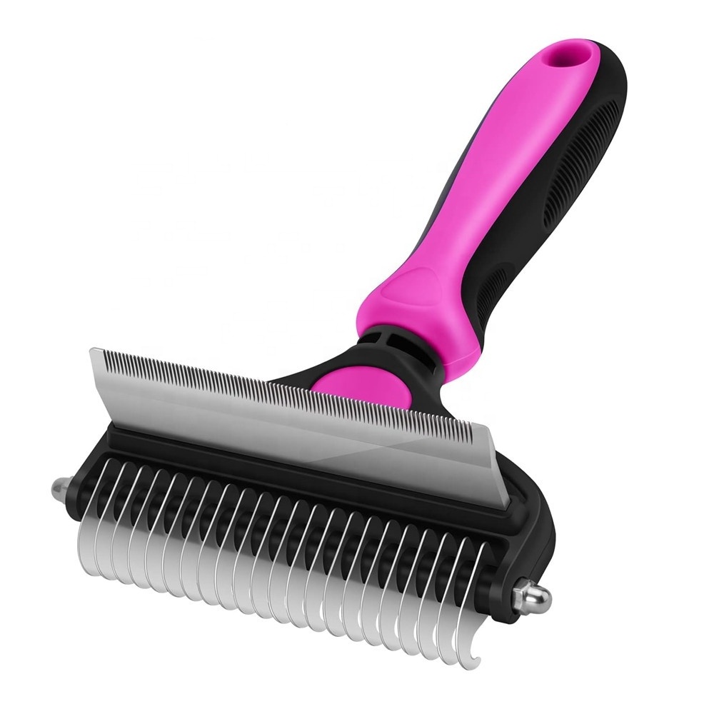 2 in 1 Pet Dematting Comb & Deshedding Brush, Pet Grooming Brush, Dog Hair Removal Rake Comb