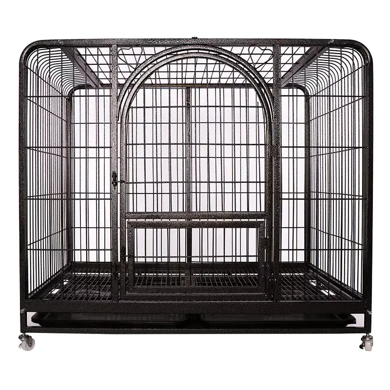 High Quality Stainless Steel Metal Dog House Cage Pet Kennel with Wheels for Large Dog