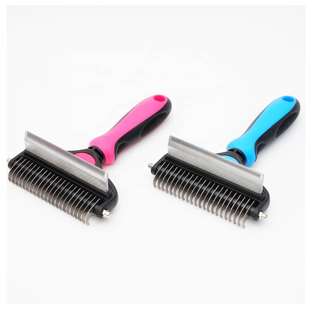 2 in 1 Pet Dematting Comb & Deshedding Brush, Pet Grooming Brush, Dog Hair Removal Rake Comb