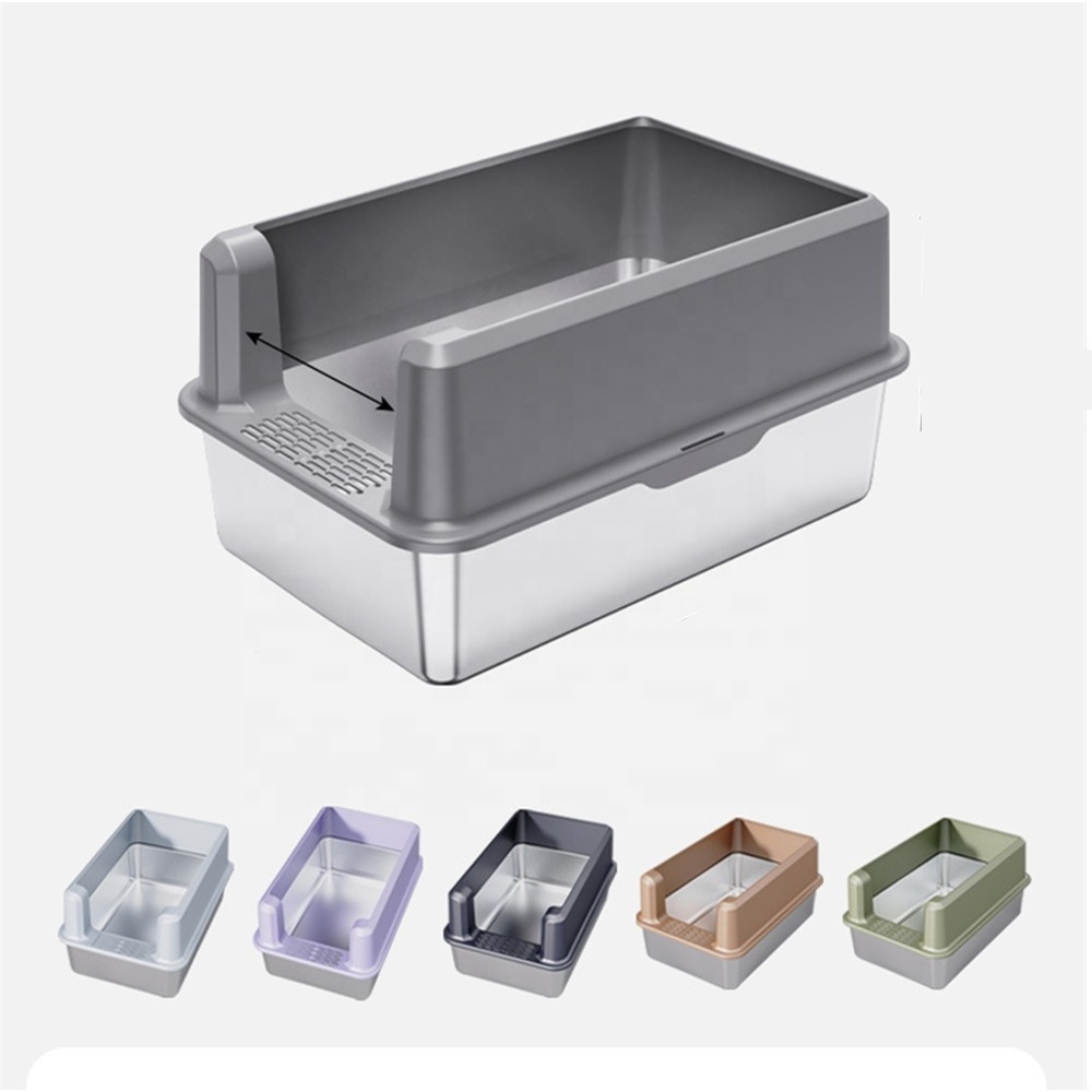 Stainless Steel Cat Litter Box,  Non-Stick, Anti-Leakage Cat Litter Box with High Side, Easy Clean Enclosure Cat Toilet