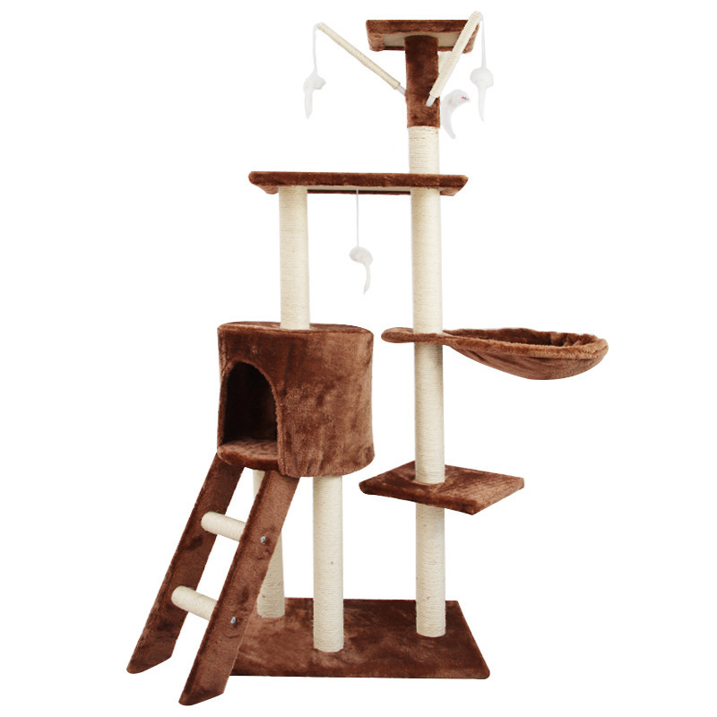 Easy Assemble Durable Multi- Level Wood Sisal Scratcher Post Cat Climbing Frame House Condo Hammock Large Cat Tree