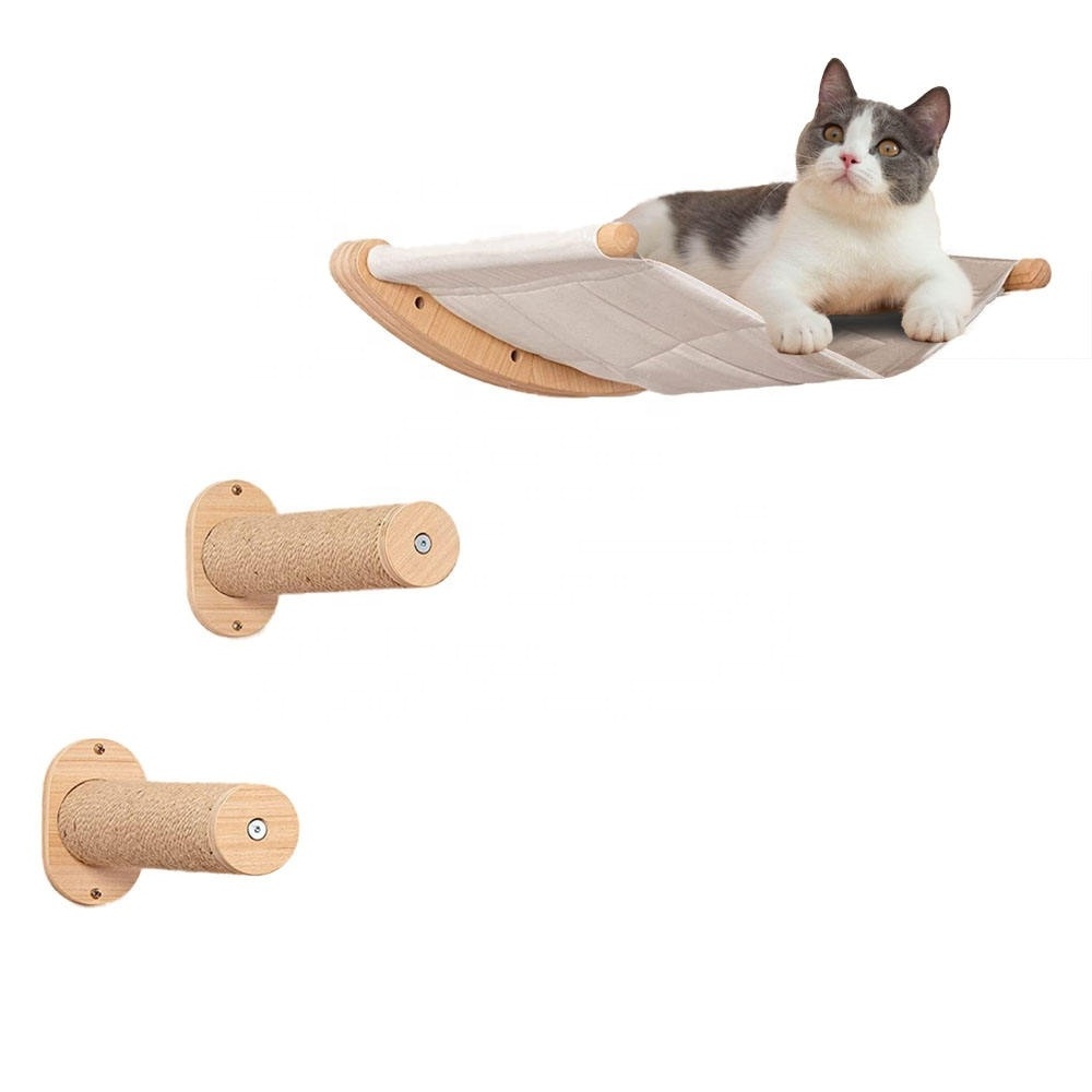 Cat Hammock Wall Mounted Cats Shelf with Two Steps, Cat Wall Bed, Cat Climbing Shelves for Sleeping and Playing