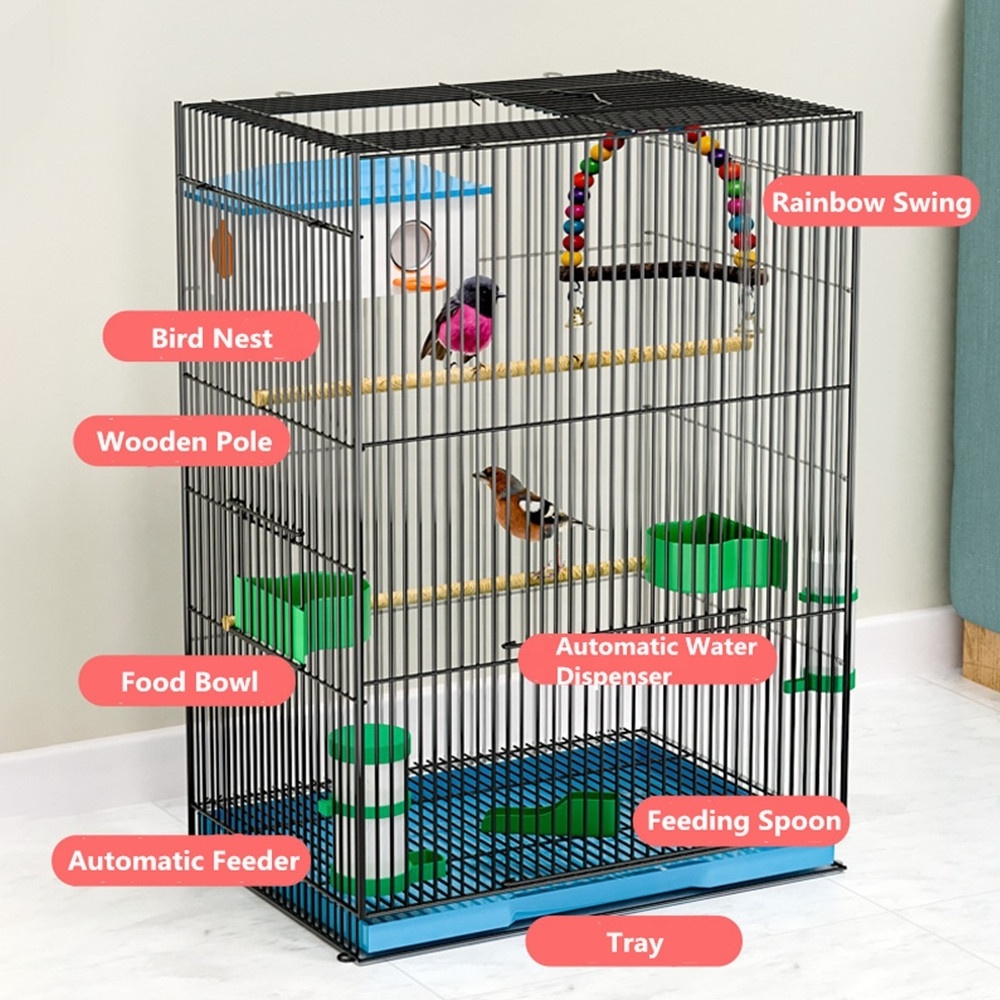 Luxury Large Bird Cage with Rolling Stand Open Top and Bird Swing, Bird Villa For Parrot Peony Xuan Feng Myna