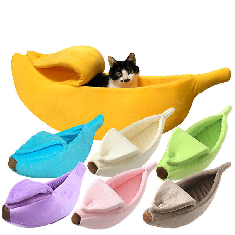 Banana Cat Bed Cozy Cute Banana Puppy Cushion Kennel Warm Portable Pet Basket Supplies Mat Beds for Cats & Kittens