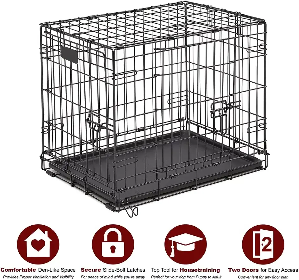 Wholesale Manufacturer 24 30 36 42 48 Inch Metal Foldable Dog Crates Cage Metal Folding Dog Cage XXL Black Impact Dog Kennel Cra