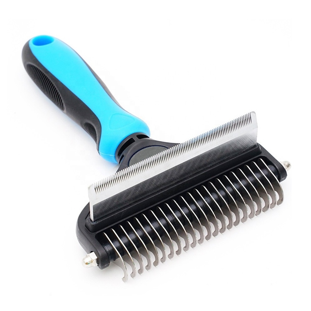 2 in 1 Pet Dematting Comb & Deshedding Brush, Pet Grooming Brush, Dog Hair Removal Rake Comb