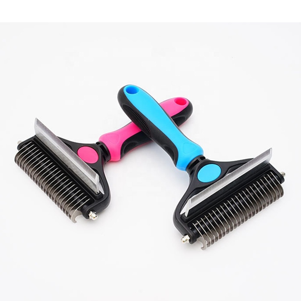 2 in 1 Pet Dematting Comb & Deshedding Brush, Pet Grooming Brush, Dog Hair Removal Rake Comb