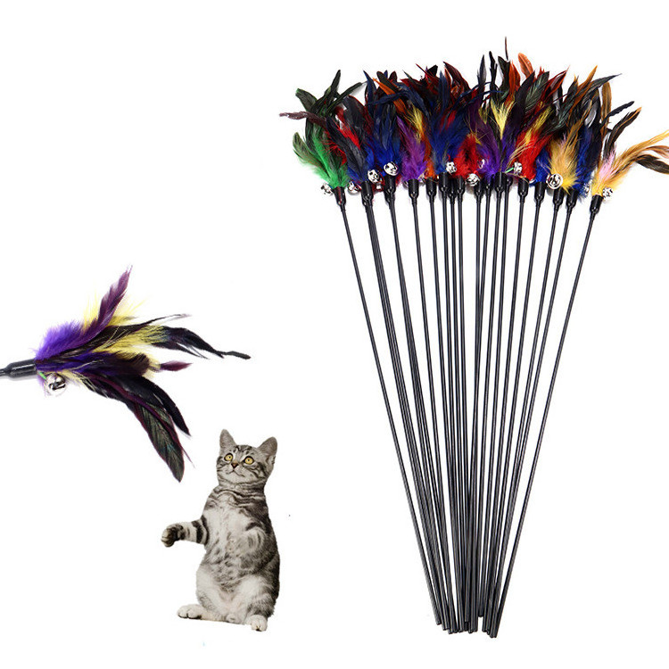 Cat Teaser Toy Plastic Pole Feather Cat Teaser Stick Interactive Cat Playing Toy Teaser Stick