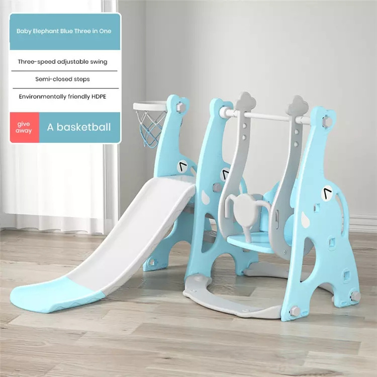 Qiaoqiao Indoor Toddler Playground Elephant Shape Slide And Swing Set With basketball Hoop