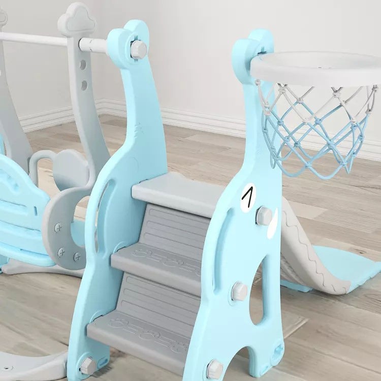 Qiaoqiao Indoor Toddler Playground Elephant Shape Slide And Swing Set With basketball Hoop