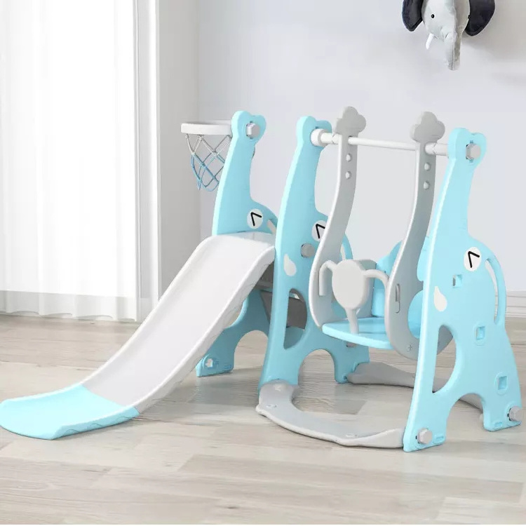 Qiaoqiao Indoor Toddler Playground Elephant Shape Slide And Swing Set With basketball Hoop