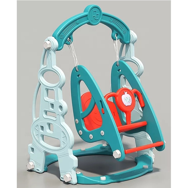 QiaoQiao indoor plastic playground kids baby slides and swing set with basketball stand