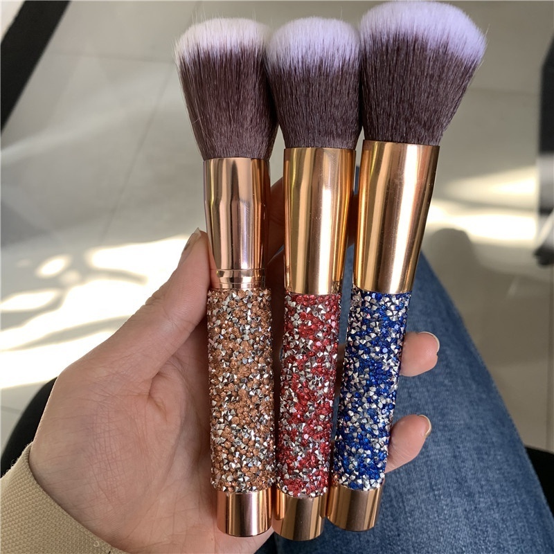 Rose golden Glitter Handle 10pcs crystal diamond foundation brush set with PU bag makeup brushes