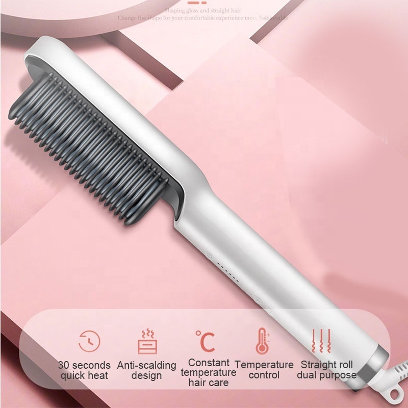 Heating Hair Straightener Brush Hair Electric Hair Comb Brush Ceramic Straight Curler Styling Tool Custom Logo Dropshipping