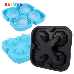 4 Cavity 3D Three-Dimensional Mould Large Whisky Ice Ball Cube Tray Mold Easy Release Round Silicone Portable Ice Maker with Lid