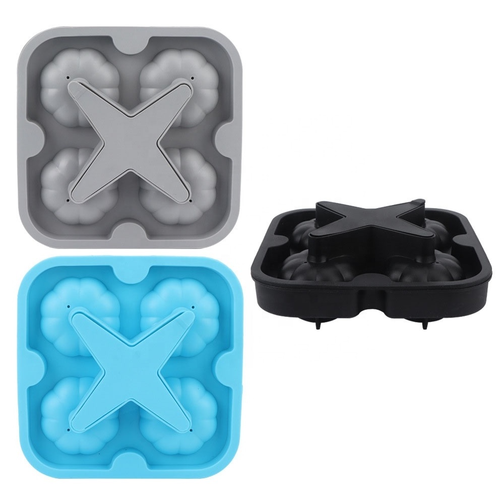 4 Cavity 3D Three-Dimensional Mould Large Whisky Ice Ball Cube Tray Mold Easy Release Round Silicone Portable Ice Maker with Lid