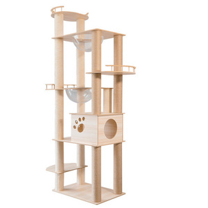 new design Wooden Cat Scratch Tree Cute Cat Tree Tower House Condo Wood Cat Tree