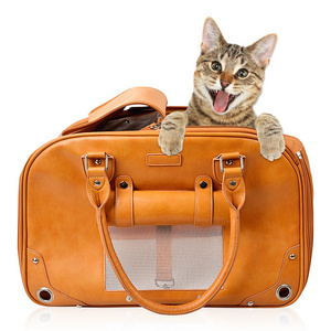 New arrivals PU Leather Pet Cat Dog Hiking Bag Dog Carrier Handbag Dog Purse Cat Tote Bag Sport Customized Animal String Sustain