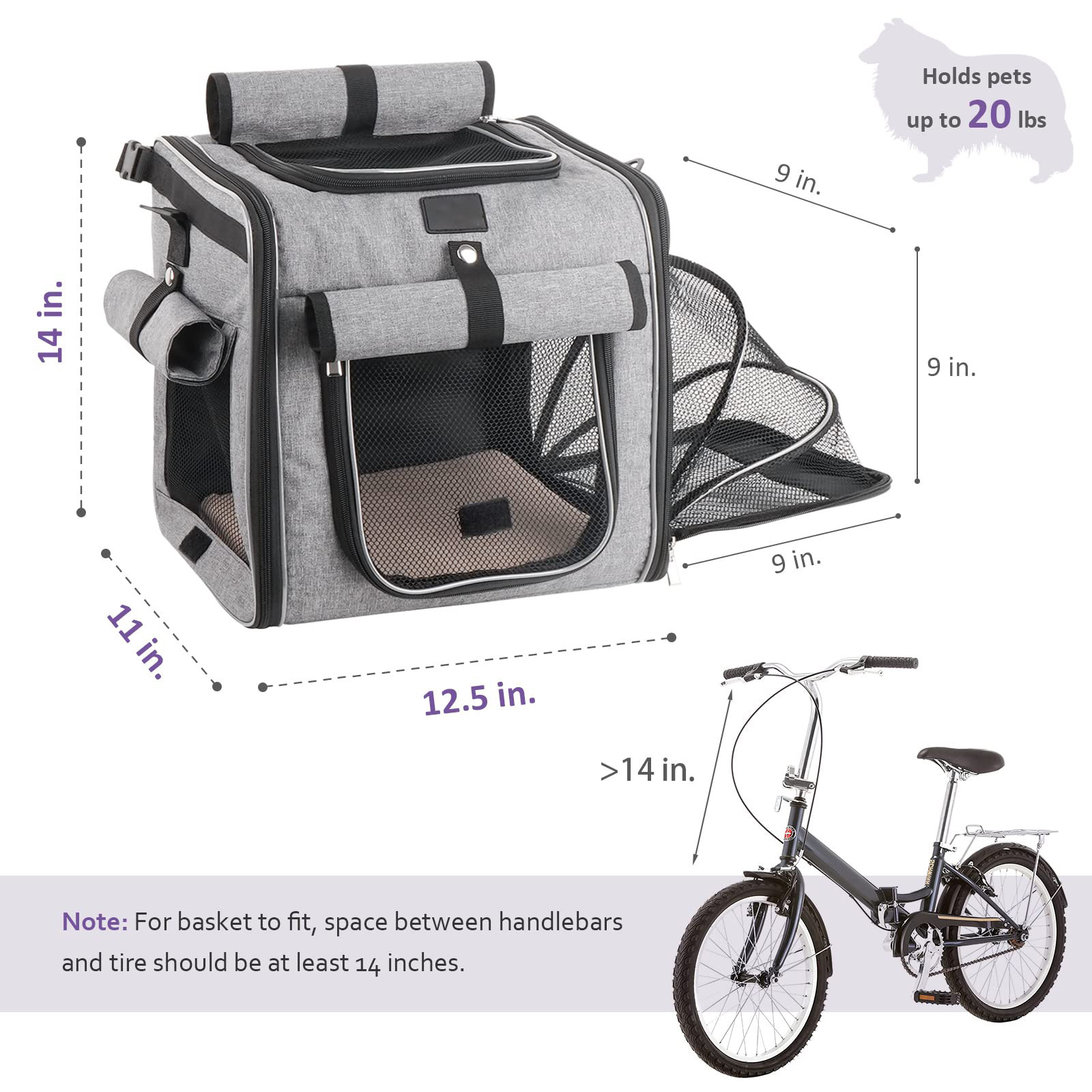 2023 Expandable Soft-Sided Pet Carrier Backpack with 4 Open Doors 4 Mesh Windows Bike Basket for Small Dog Cat Puppies