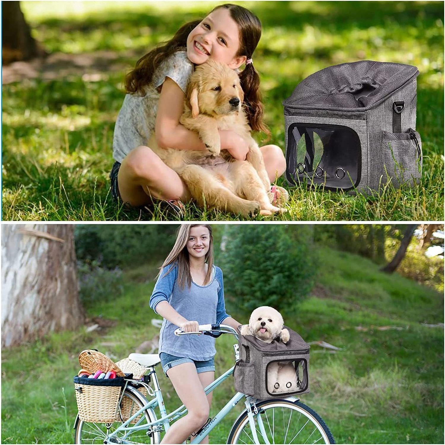 Lazy Pet Pet Bike Basket Bag Bicycle Front Carrier Dog Carrier Travel Seat Bag for Travel Accessories Brown Under 13.2lbs