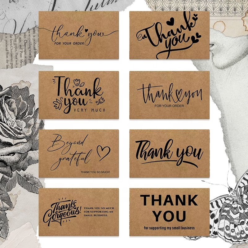 Custom Thank You Card 50pcs/bag Thank You Cards for Supporting My Small Business Kraft Paper Handmade Crafts Decoration Cards