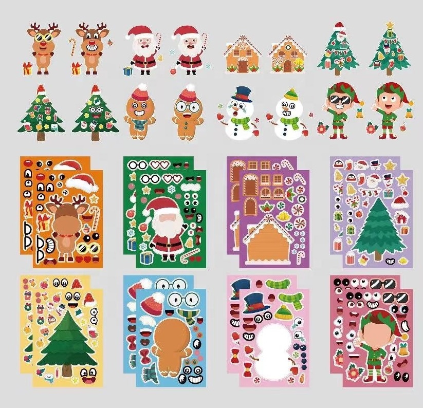 Merry Christmas cartoon puzzle stickers Christmas decoration stickers Custom animal magazine stickers