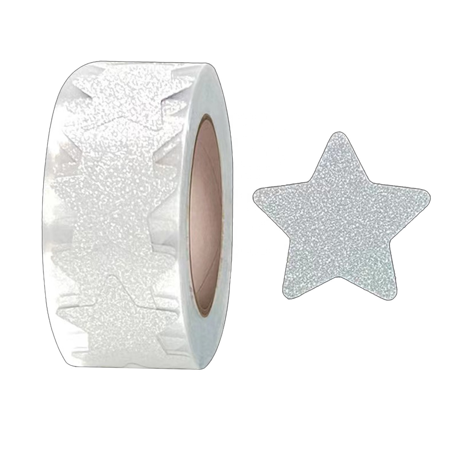 Custom Self Adhesive Stickers Glitter Star Shape Silver Foil Stamping Star Decoration Stickers