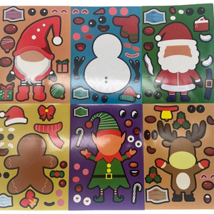 Merry Christmas cartoon puzzle stickers Christmas decoration stickers Custom animal magazine stickers