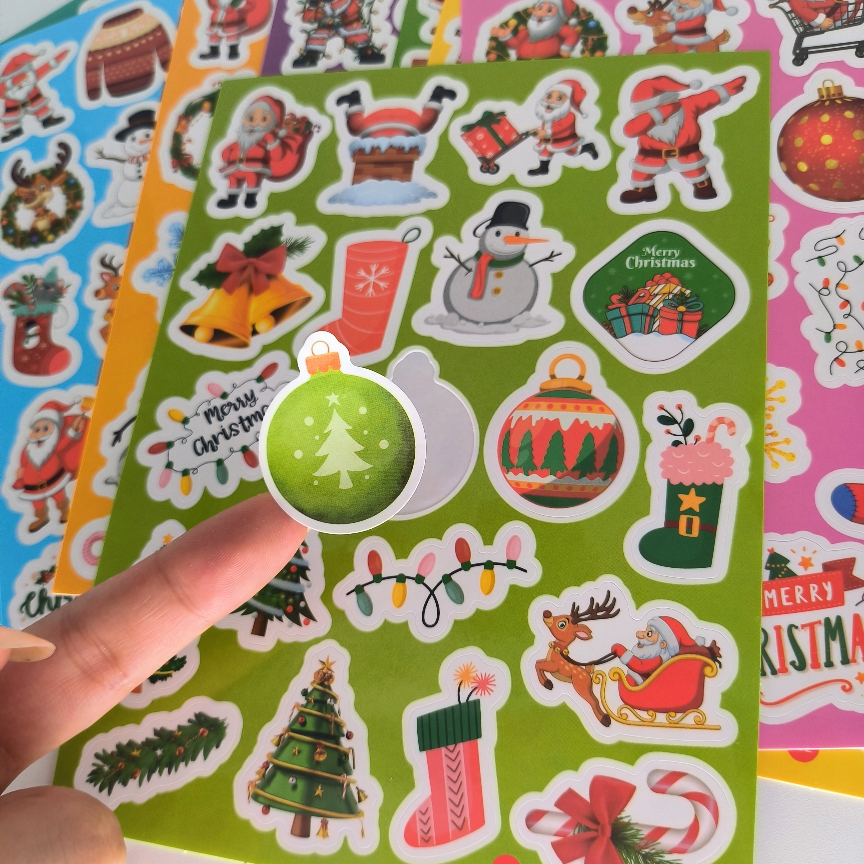 Happy Christmas Sticker Christmas Tree Snowflake Santa Claus Elk Cartoon Sticker Self adhesive custom logo sticker