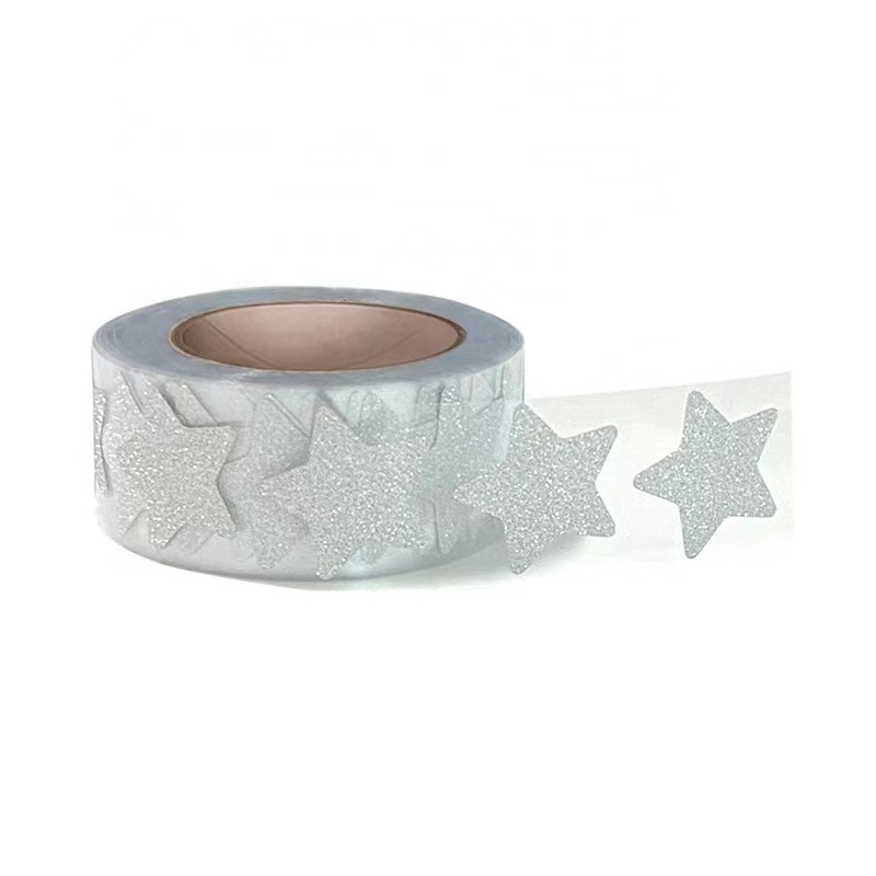 Custom Self Adhesive Stickers Glitter Star Shape Silver Foil Stamping Star Decoration Stickers