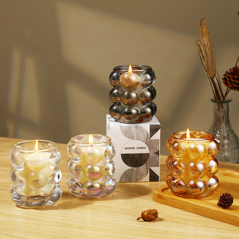 Premium Smokeless bedroom soy wax creative bubble glass aromatherapy candle accompanied by hand gift tabletop decoration