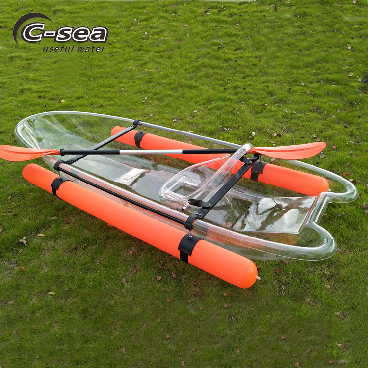 single sit in polycarbonate canoe kayak with transparent seat and paddle