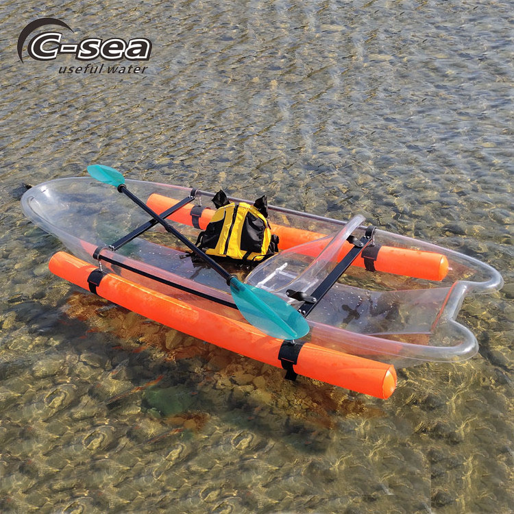 single sit in polycarbonate canoe kayak with transparent seat and paddle