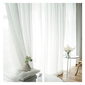 White 100% Polyester Faux Linen Hotel Sheer Curtains Sheer fabric For The Bedroom