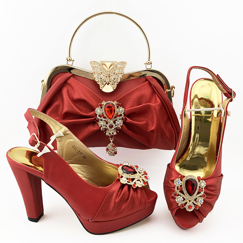 Metal Crystal Buckle Decoration Luxury Style Open Toe Super High Heels Women's Banquet Shoes Package Set