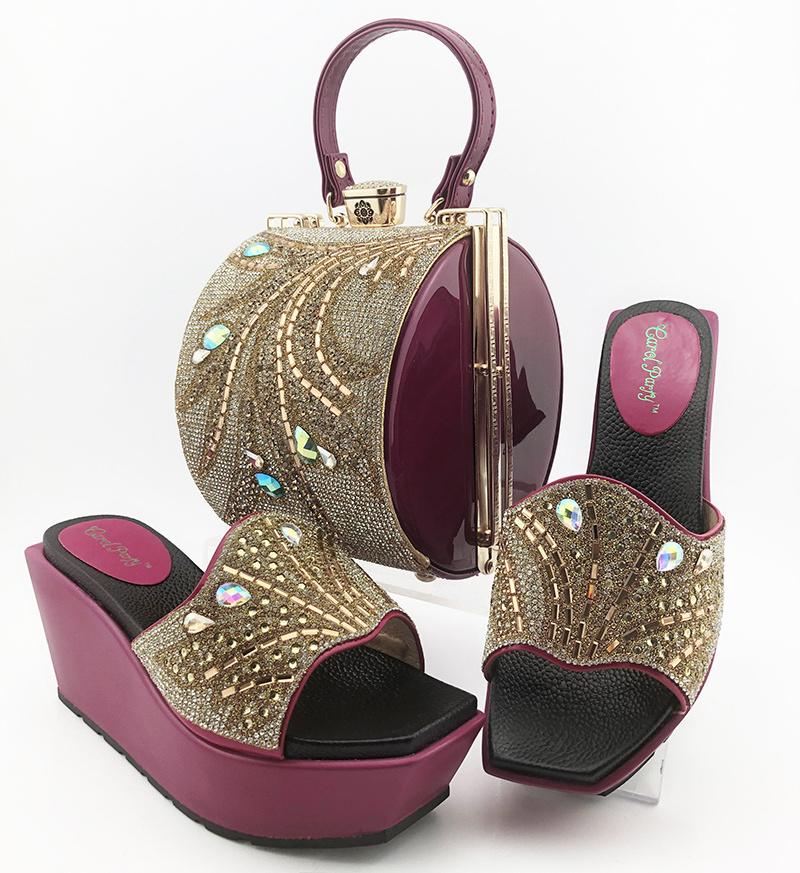 Hot Selling Fashion Beads Decorated Muffin Bottom Sandals Wear Comfortable And Versatile Elegant Ladies Shoes And Bag