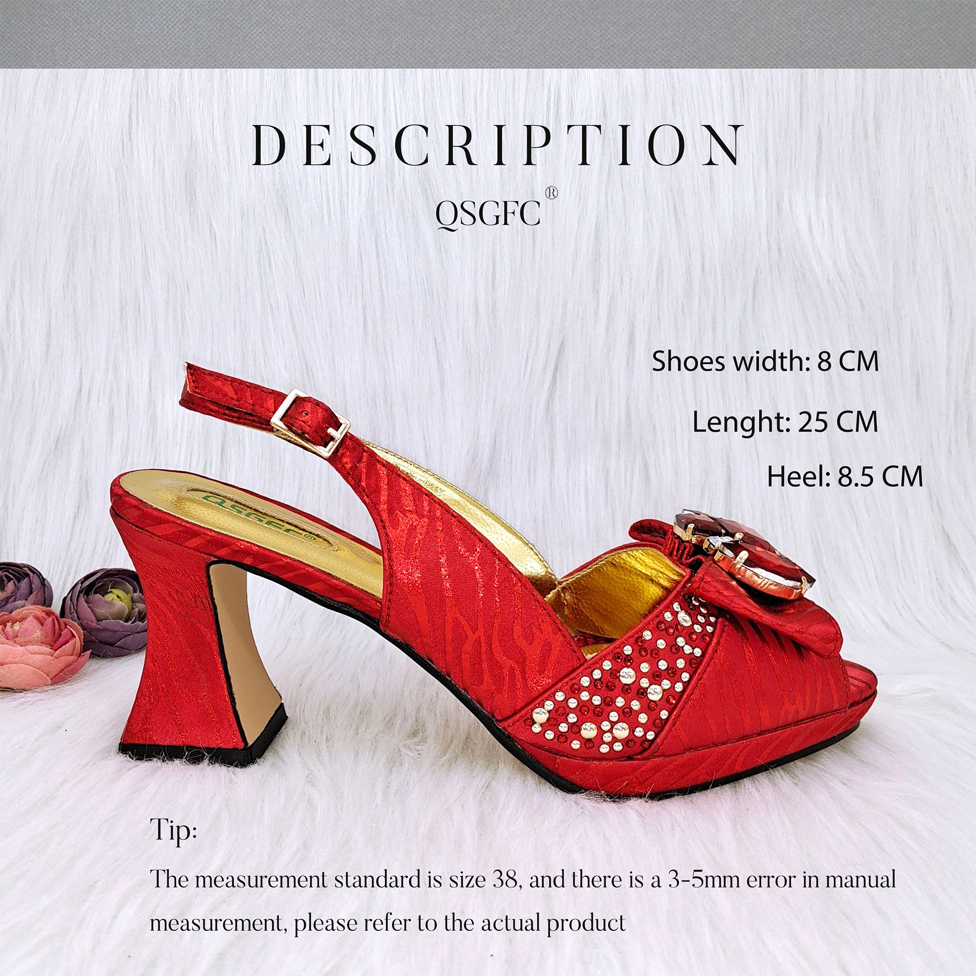 Red Color Elegant lady Fashion Peep Toe Shoes Bride Comfortable Party Ladies Shoes and Bag Set  for women